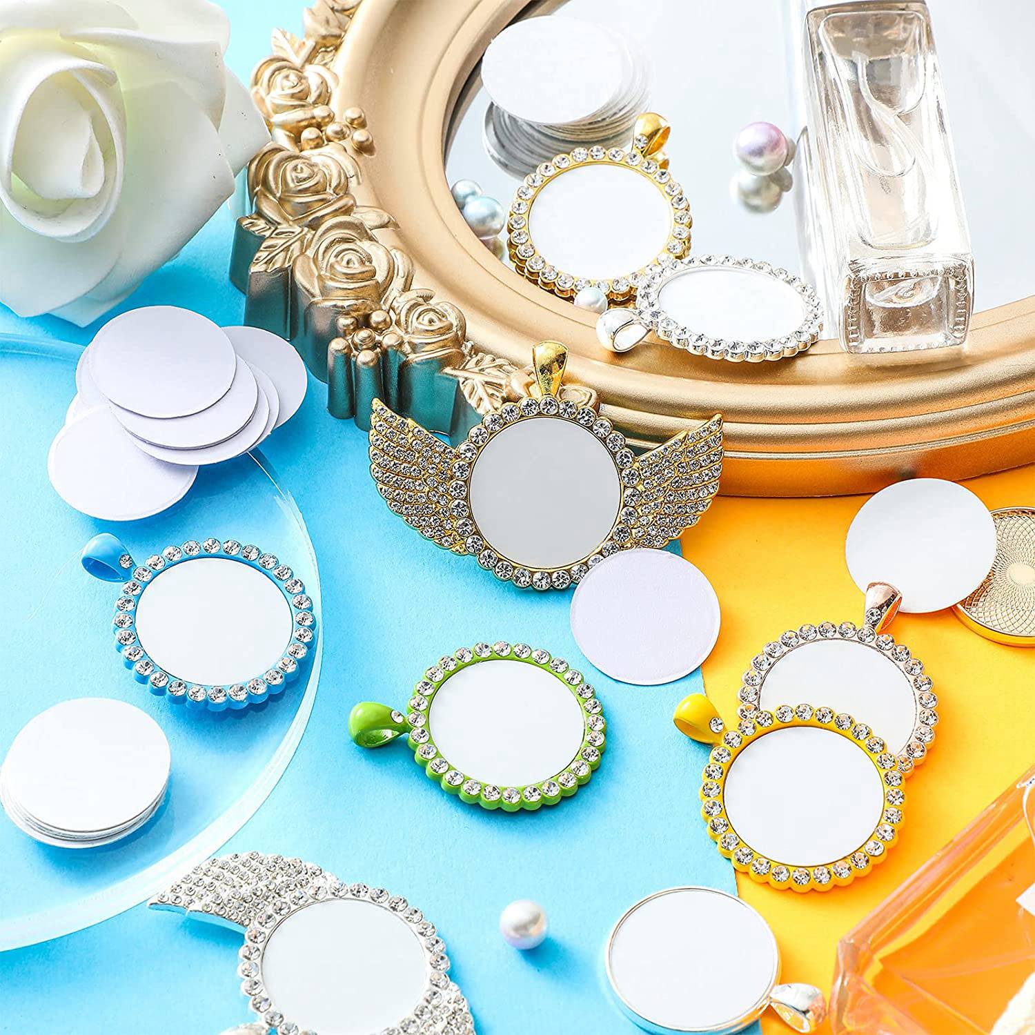 Bezels Set Pendant - AT35-التسامي ملصقات الألومنيوم فارغة مجموعة مستديرة